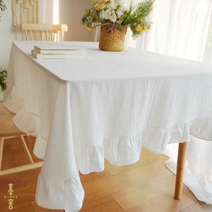 白色餐桌风布ins褶皱边台布棉花野餐茶几摆布台布圆桌边荷叶甜品