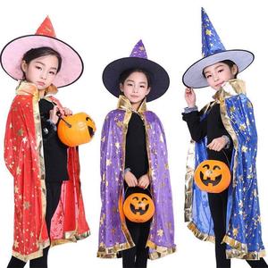 万圣节披风儿童cosplay女巫婆斗篷魔法师巫师舞台表演服装帽道具