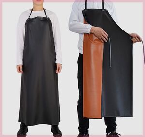 黑红PVC防水围裙防油加厚软皮套袖家用厨房食品水产屠宰无袖罩衣