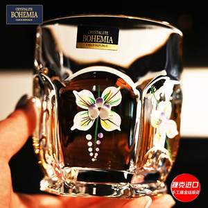 捷克进口BOHEMIA水晶玻璃轻奢描金威士忌杯洋酒杯水杯创意啤酒杯