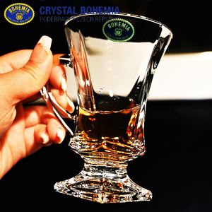 捷克进口BOHEMIA水晶玻璃透明奢华牛奶杯手提花茶杯水杯咖啡杯子