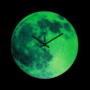 新品12寸夜光钟月亮挂钟静音机芯月球钟发光钟表客厅装饰创意石英