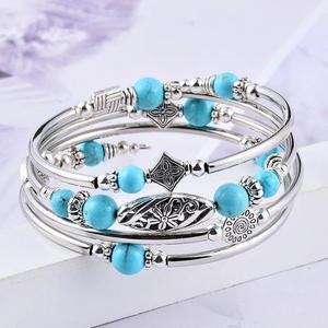 New Natural Turquoise/Tigereye Winding Bracelet Multi-Circle