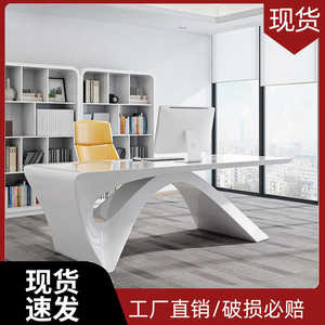 新款白色烤漆老板桌总裁桌简约现代主管经理桌创意时尚单人办公桌