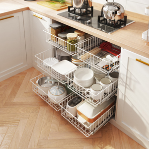 厨房抽拉式置物架橱柜内部抽屉式分层架用品家用大全碗架收纳调料
