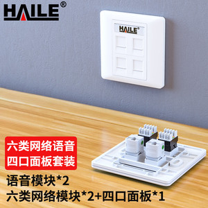 HAILE海乐通信面板套装HT-862C62L四口面板+六类网络模块*2+语音