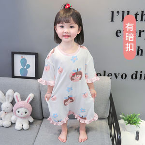 巴拉巴柆韩系女童纯棉睡裙夏季儿童卡通连身衣小女孩宝宝薄款空调
