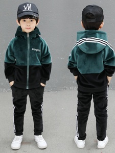 男童金丝绒休闲套装2023新款加绒加厚中大儿童秋冬韩版运动两件套