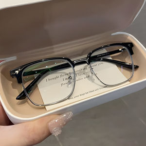 韩式新款眉线半框近视眼镜高颜值学生早八通勤防蓝光平光镜架男女