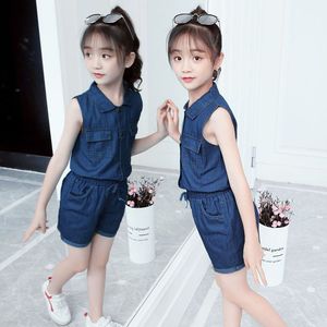 巴拉巴柆女童短袖套装夏装洋气韩版时尚儿童装时髦牛仔短裤二件套