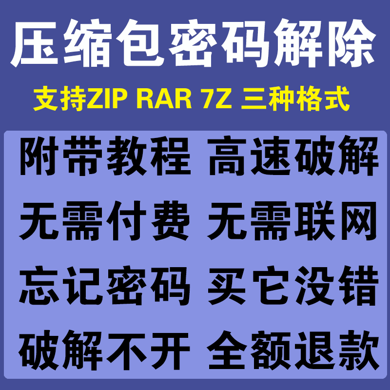 rar压缩包密码解除软件7z解压包文件忘记zip密钥解密恢复清除工具