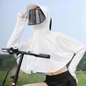 防晒衣女外穿冰丝2022新款夏季外套戴帽子骑车防紫外线脸部面罩。