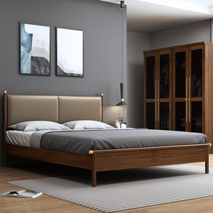 IKEA宜家全实木床1.8米双人床1.5主床现代简约软包婚床胡桃木家具