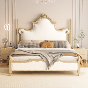美式轻奢实木床主卧室欧式高端大气雕花双人大床网红奶油风公主床