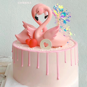 爱情粉红火烈鸟生日蛋糕装饰摆件