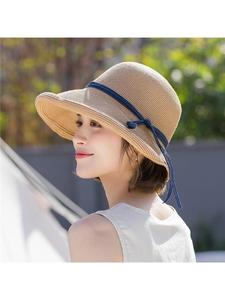 女式草帽新款可折叠女士夏卷檐款赫本风日式沙滩时尚凉帽遮太阳防