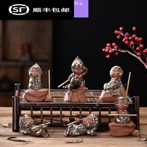 迷你可爱猴子小灵猴齐天大圣孙悟空陶瓷工艺品创意紫砂茶