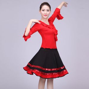 广场舞服装新款跳舞套装短裙中老年成人红色女舞蹈裙健美操演出服