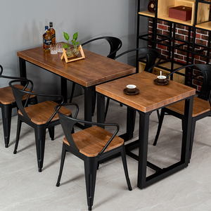 工业风餐厅商用餐桌小吃店餐桌椅组合美式实木餐饮甜品奶茶店桌椅