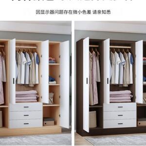 出租房实木衣柜简易组装小户型柜子三开门家用卧室单人挂衣橱木质