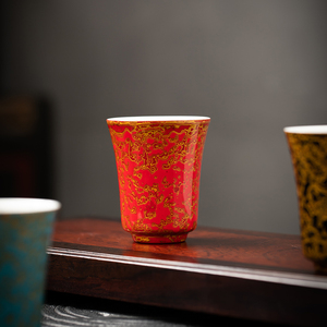 大漆茶杯高端主人杯犀皮漆闻香杯陶瓷茶盏非遗特色手工艺福州漆器