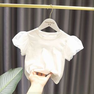 1-7岁女宝宝短袖上衣2024新款女婴儿夏装韩版女童洋气泡泡袖棉T恤