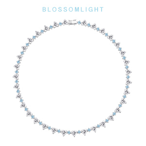 BlossomLight银饰珍稀粉蓝系列心钻纯银项链轻奢优雅高级感锁骨链