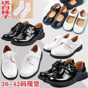 泰兰尼斯（TARANIS）2024夏季新款男女童皮鞋亮黑白学生演出鞋软
