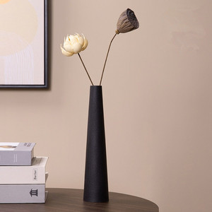 中式禅意花瓶高级感黑色摆件桌面办公室干花花束客厅摆设一枝花高