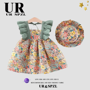 【官方正品】UR SPZL小碎花连衣裙女童夏装飞袖吊带一岁宝宝衣服