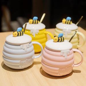 马克杯带盖勺2024新款家用女喝水水杯泡蜂蜜水情侣款一对陶瓷杯子