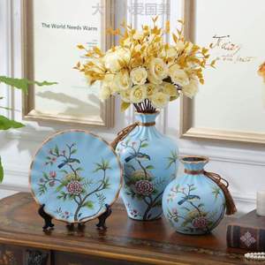 欧式欧式装饰品花瓶美式客厅摆件三件套[创意器架插花家居陶瓷玄