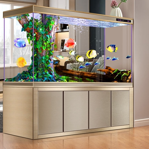 新款底滤鱼缸客厅家用中大型免换水水族箱屏风玄关超白玻璃龙鱼缸