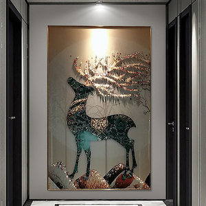 GULAGOS轻奢入户玄关装饰画金鹿镶钻晶瓷画北欧现代简约走廊壁画