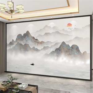 中式3d立体水墨山水墙纸定制电视背景墙壁纸卧室沙发墙布客厅壁画