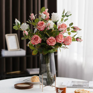 保加利亚玫瑰花束仿真花骨朵拍照道具假花家居餐桌装饰品客厅摆设