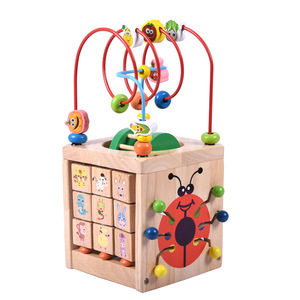 儿童玩具大号绕珠百宝箱1-3岁宝宝益智串珠木制多功能四面体礼物
