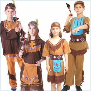 万圣节服装 儿童男土著人儿童女土著人儿童印第安服土著人野人