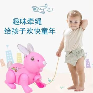 兔走路女孩的玩具牵绳跳跳礼物儿童小兔子电动发光音乐会小白兔男
