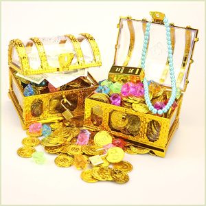 儿童寻宝藏游戏玩具海盗宝箱装饰布置场景道具钻石水晶金币珠宝石