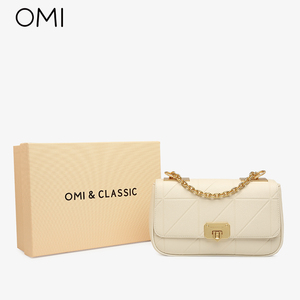 欧米OMI女包2024新款时尚压纹纯色小方包高级质感链条单肩斜挎包