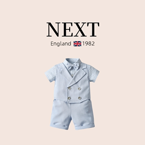 英国NEXT男宝宝夏装帅气周岁生日礼服儿童绅士格子小西装花童套装