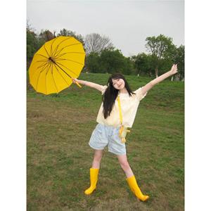 背着善宰跑黄色韩国进口雨伞同款韩国马卡龙绅士淑女伞14骨加固