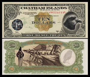 新西兰查塔姆群岛1999年第一版迎接2000年10元塑料纪念钞 UNC P3