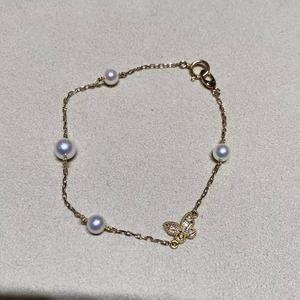 日本代购 mikimoto 御木本 18k黄金珍珠手链Akoya海水钻石蝴蝶