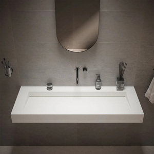 杜邦可丽耐纳米人造石白色一体单双人大水池洗手洗脸池定制浴室柜