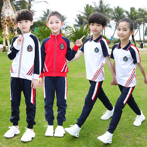 小学生班服三件套一2三4五年级春夏季运动套装薄款红色中儿童校服