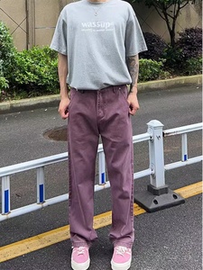 乌梅紫色多巴胺裤子男夏季薄款高裆牛仔裤美式复古高街垂感直筒裤