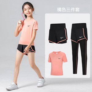 女童运动速干衣套装夏季新款中大童休闲时尚羽毛球乒乓球服两件套