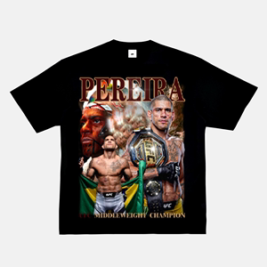 石拳Pereira佩雷拉T恤UFC人像印花短袖美式复古小领口上衣vintage